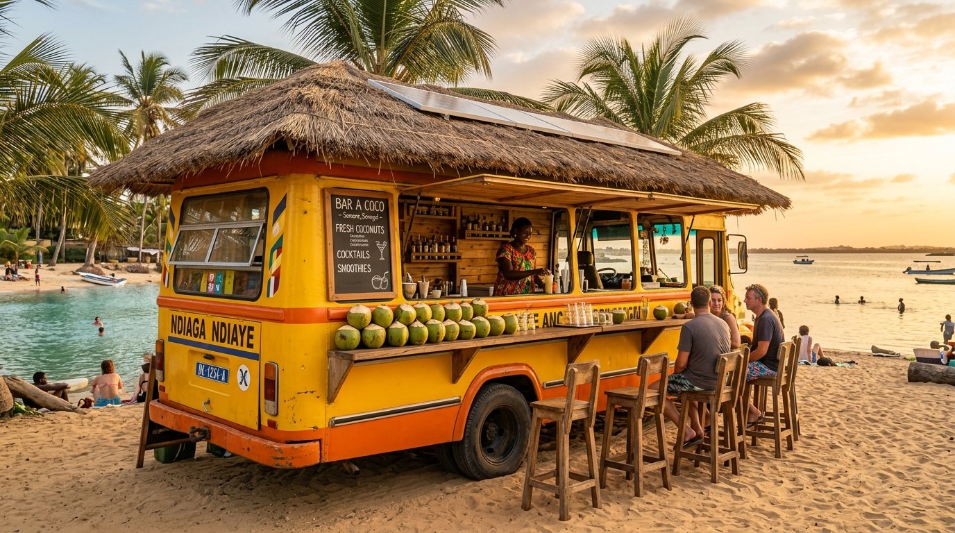 Bar à Coco aménagé dans un Ndiaga Ndiaye face à la lagune de Somone
